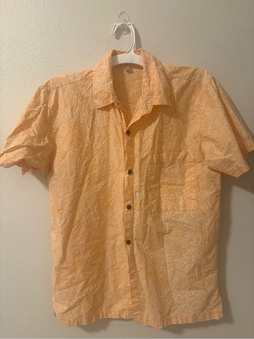 Men's Short Sleeve Button-Up Shirt - Peach Floral